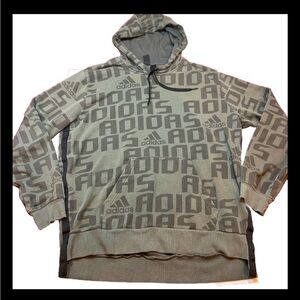 Adidas gray logo green HOODIE sweatshirt Mens small Black SIDE Stripes pullover
